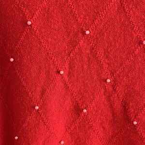 Womens Laura Scott PM Red Pullover Sweater Pearls Petite Med Crewneck Christmas‎